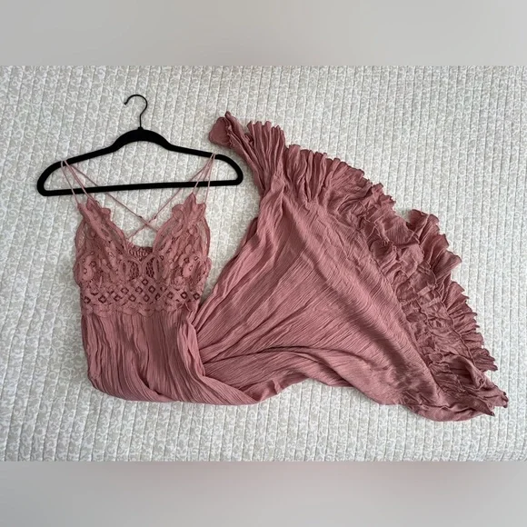 Free People Adella Maxi Slip Rose Pink Lace Dress - Picture 16 of 16